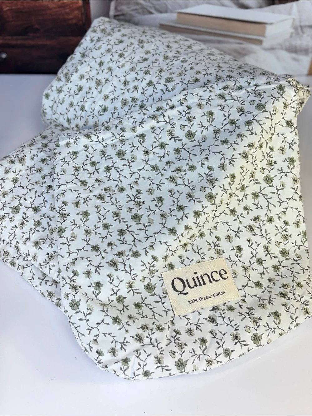 Quince Organic Crisp Percale Green Florette Duvet Cover Set King/Cal King